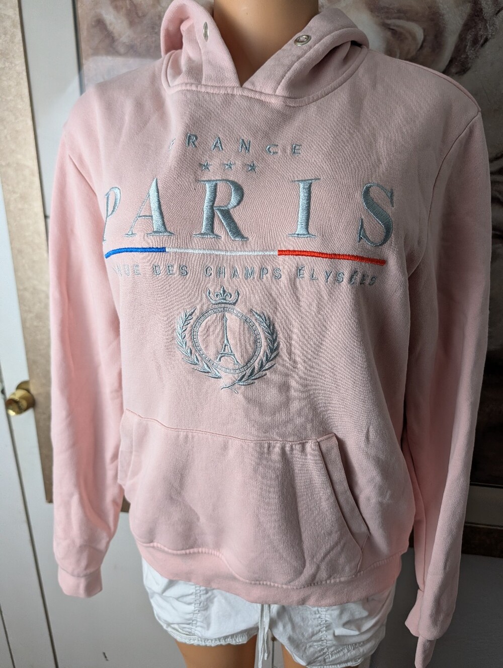 Paris Glam Unisex Hooded Pink Sweater France Avenue Des Champs Elysees Size S